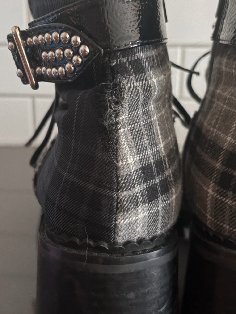 Jeffrey Campbell Helter Black/Grey Plaid Combat Boots - Picture 5 of 14